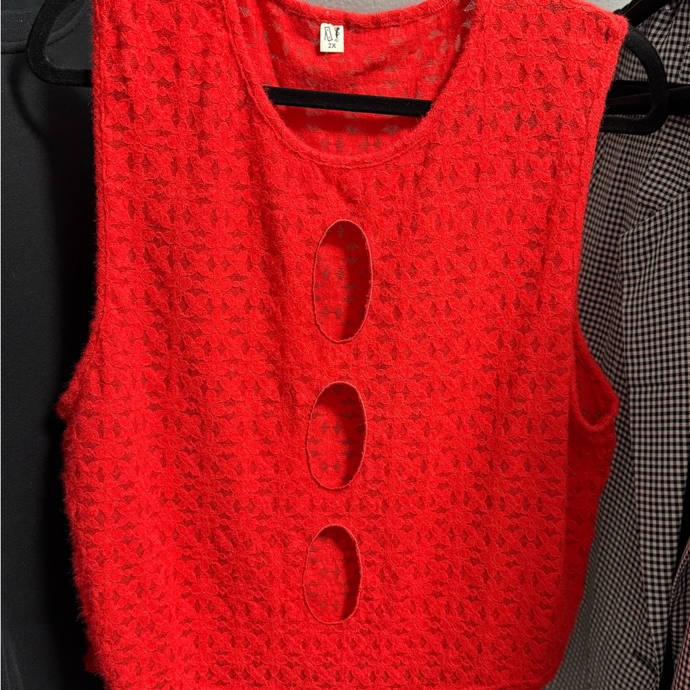Fashion Brand Company Red Sleeveless Cutout Knit Crop Top